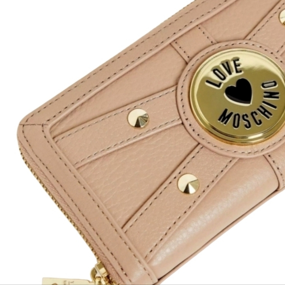 NEW! MOSCHINO Tan/Taupe Leather Studded Wallet. - Picture 2 of 5